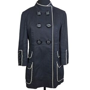 Kenzie Black With Cream Polka Dot Double Breasted Blazer With 3/4 Sleeves Size 6